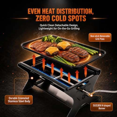 3-in-1 Portable Camping Grill, Foldable Charcoal Wood Gas BBQ