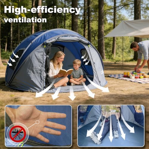 Camping Tent, Pop Up Instant Tent for 2-4 Person, Sets Up in Just Seconds, Waterproof Durable Tent with Carry Bag for Camping Hiking Outdoor
