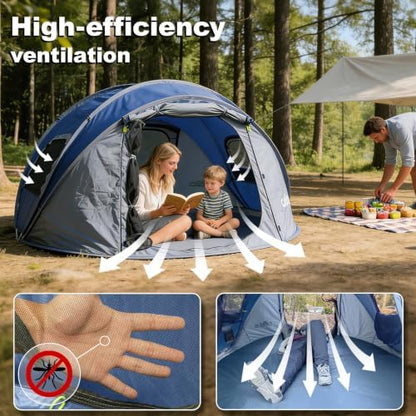 Camping Tent, Pop Up Instant Tent for 2-4 Person, Sets Up in Just Seconds, Waterproof Durable Tent with Carry Bag for Camping Hiking Outdoor