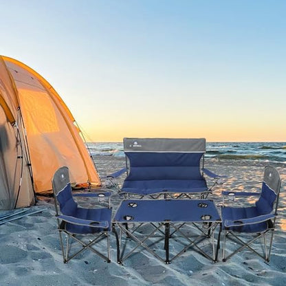 Camping Chair Set of 3, Outdoor Folding Camping Chairs for Heavy People with Cup Holder & Carry Bag,Collapsible Chair Include One Sofa Chair and Two Single Chair,Support up to 500lbs