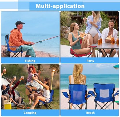 Shellwei 2 PCS Folding Camping Chair with Cupholder and Carry Bag Regular Size Colorful Breathable Portable Lightweight Lawn Chair with Side Pocket for Fishing Hiking Beach Outdoor Activity
