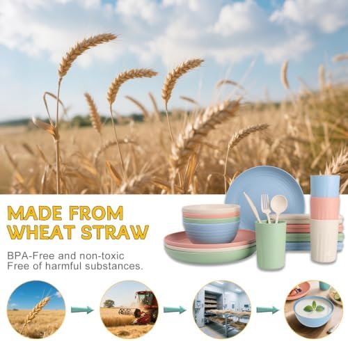 PYRMONT Plates and Bowls Set 28 Pcs Wheat Straw Dinnerware Set(Multilight)