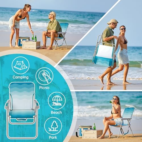 #WEJOY Folding Beach Chairs for Adults, High Back Lightweight for Camp Lawn