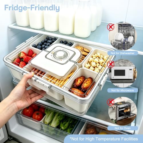 Chilled Snack Box with Reusable Ice Pack, Bonus Insulated Bag, 8 Compartment Food Storage Container for Fruits, Snacks & Charcuterie – Perfect for Outdoor, Camping & Road Trips
