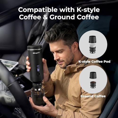 BougeRV Portable Coffee Maker Compatible with K Cup Pods & Ground Coffee