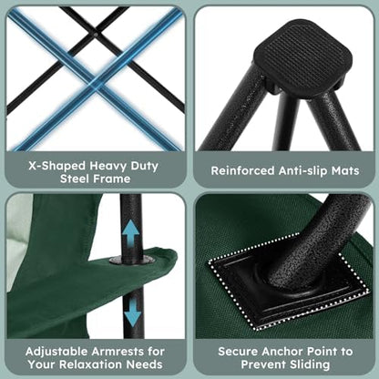 Colegence Oversized Folding Camping Chair for Adults, 450 lb, Dark Green