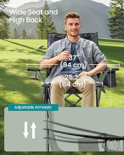 SONGMICS Breathable Camping Chair, High Back, Drink Holder