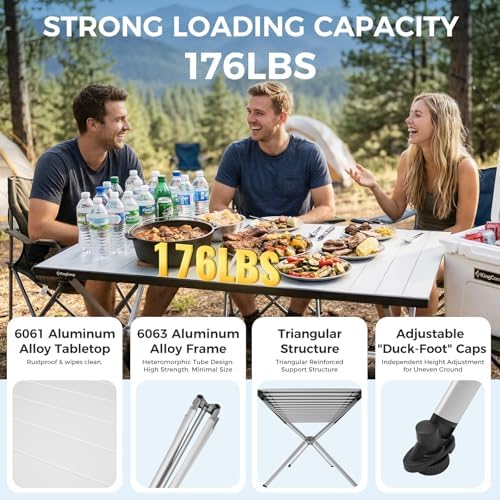 KingCamp Large 47" Folding Camping Table, Lightweight Outdoor Table 176 Lbs