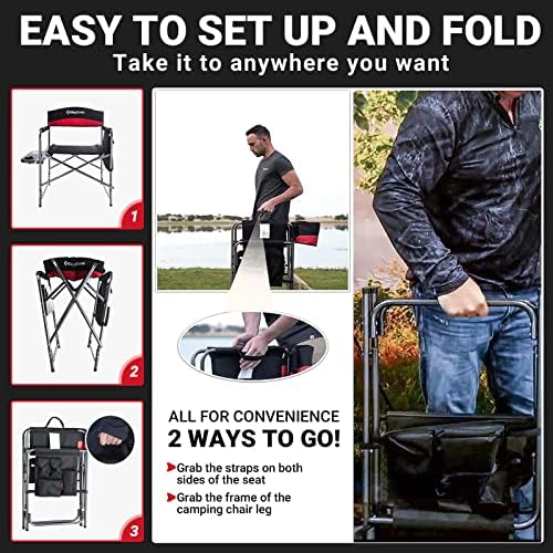 KingCamp Heavy Duty Camping Director Chair, Folding with Side Table & Storage, Red