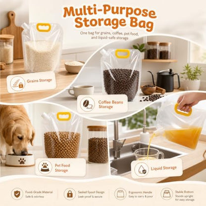 Airtight Grain Storage Bags with Handle - Cereal Containers with Pour Spout, Reusable Rice Food Sealed Container (15PCS,Large-350 OZ)