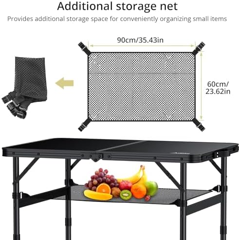 Anbte Folding Camping Table, 36" x 24" Picnic Table with Storage Net, Black