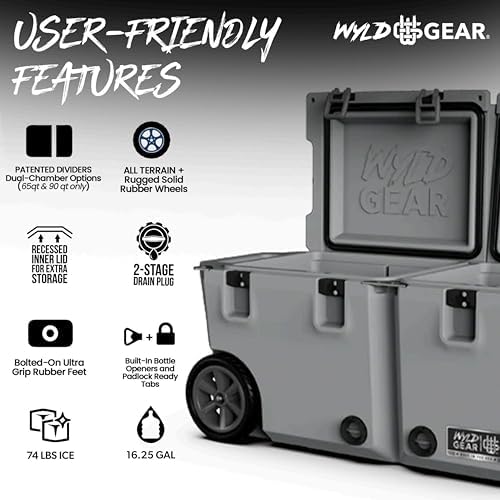 Wyld Gear 65 Quart Dual Compartment Hard Cooler with Wheels