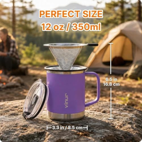 Pour Over Coffee Maker-12 oz Insulated Mug with Stainless Steel Filter