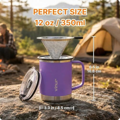 Pour Over Coffee Maker-12 oz Insulated Mug with Stainless Steel Filter