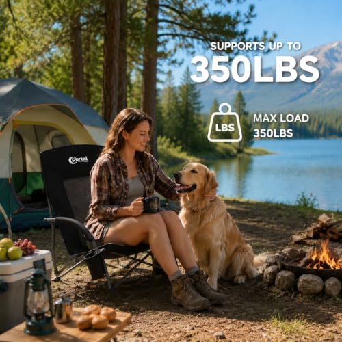 Portal Beach Chairs for Adults Camping Low Lightweight Portable Chair with Cup Holder Mesh Back Carry Bag for Outdoor Sand Lawn Travel Picnic Festival Concert