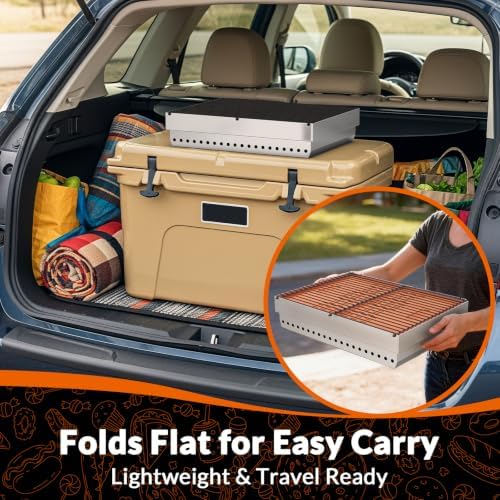 Portable Charcoal Grill, Small Tabletop BBQ, Foldable Mini Hibachi, Stainless Steel Camping Grill, Compact Outdoor Cooker for Picnic, Tailgating (Orange)