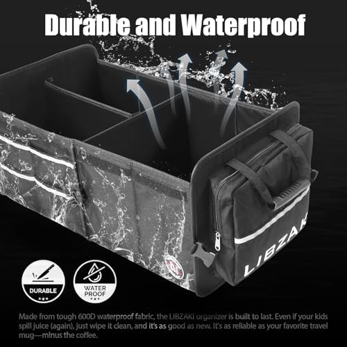 LIBZAKI Car Trunk Storage Organizer, Multi Compartment Collapsible Trunk Storage Box for Car Truck SUV-Black