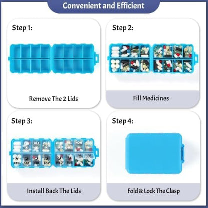 Foldable Portable 7 Day Pill Organizer 2 Times a Day, AM PM Weekly Pill Box
