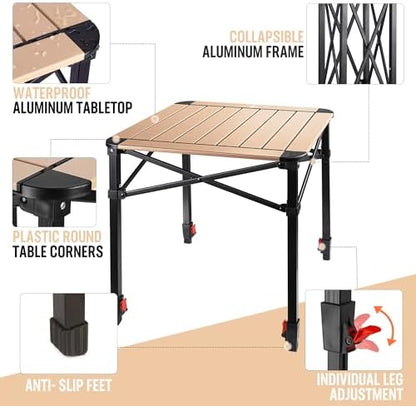 VILLEY Folding Camping Square Table, Portable Aluminum Table, Medium