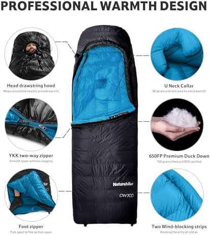 Naturehike 0 Degree Ultralight Down Sleeping Bag for Adults, 650 Fill Power, Backpacking Cold Weather Sleeping Bag with RDS Down, -2℉ / 18℉ Sleeping Bags for Camping, Hiking