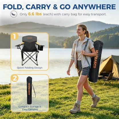 Outdoor Folding Camping Chairs 2 Pack, 350 lbs Capacity, Black