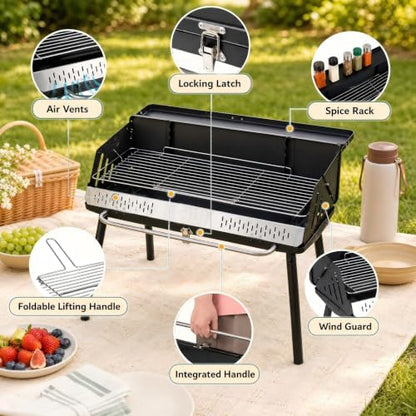 Giantex Portable Charcoal Grill with Detachable Legs, Compact BBQ Grill