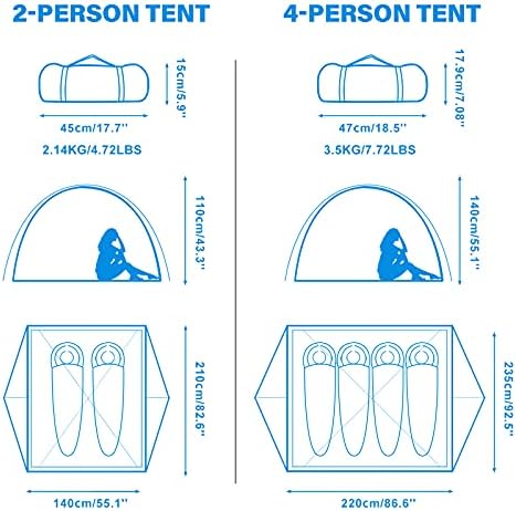 BISINNA 2/4 Person Camping Tent Lightweight Waterproof Backpacking Tent