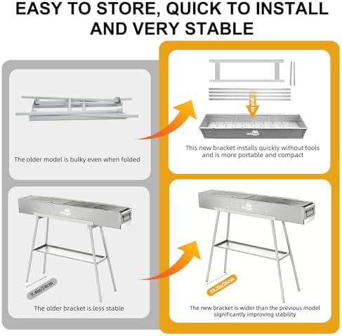 WILLBBQ Charcoal Grill, Portable BBQ Grill with Removable Stand & Shelf