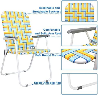 VINGLI Patio Lawn Webbed Folding Chairs Set of 4, Outdoor Beach Chair Portable Dining Chair for Outdoor Yard, Garden (Yellow, Classic)