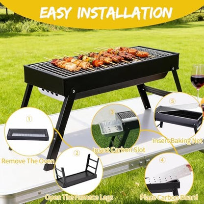 Portable BBQ Grill Home Charcoal Grill and Outdoor Folding Grill, Perfect for Traveling, Outdoor Cooking and BBQ, Camping, Picnics
