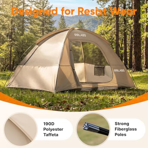 Golabs CT1 2 Person Camping Tent, Easy Set Up in 3 Min, Mesh Top & Door