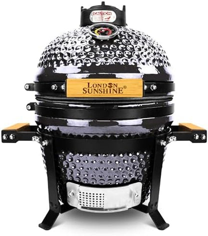 London Sunshine Ceramic BBQ Charcoal Kamado Grill 13 inch Portable Tabletop BBQ Bright Gray