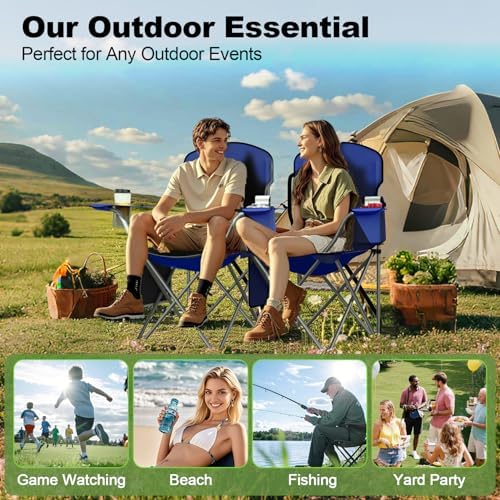 Folding Portable Camping Chair with Cooler, Cup Holder & Storage Pocket