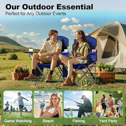 Folding Portable Camping Chair with Cooler, Cup Holder & Storage Pocket