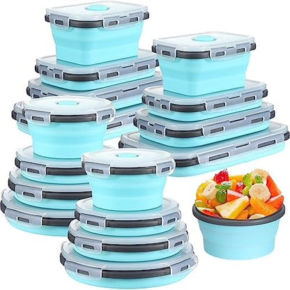 Yaomiao 16 Pack Collapsible Food Storage Container with Lid,Gray, Blue