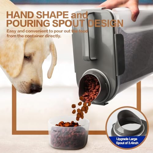 TIOVERY Dog Food Storage Container, 5-7 Lbs Airtight Pet Food Container, Cat Food Container Dispenser with Portable Handle, Pouring Spout and 4 Seal Buckles for Dogs Cats 2 Pack Grey