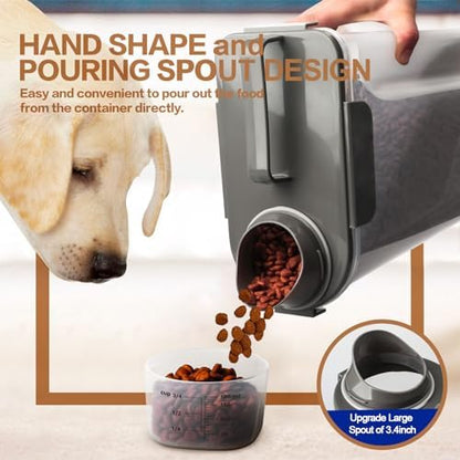 TIOVERY Dog Food Storage Container, 5-7 Lbs Airtight Pet Food Container, Cat Food Container Dispenser with Portable Handle, Pouring Spout and 4 Seal Buckles for Dogs Cats 2 Pack Grey