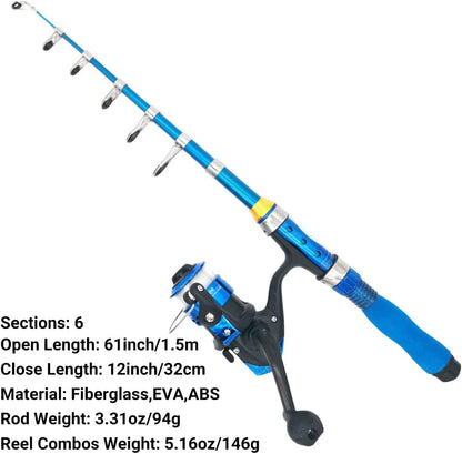 Kilitn Kids Fishing Rod, 1.5M 61Inch 4.92Ft Portable Telescopic Fishing Pole and Reel Combos and String with Fishing Line Full Kits, Youth Fishing Pole Fishing Gear for Kids, Boys, Girls, and Adults