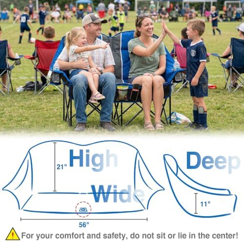 Oversized Double Camping Chair - 2 Person Folding Loveseat for Campfire Snuggle Freedom, Heavy Duty 660LBS Support with Frustration-Free Oversized Carry Bag, Perfect for Couples, Dogs & Sports