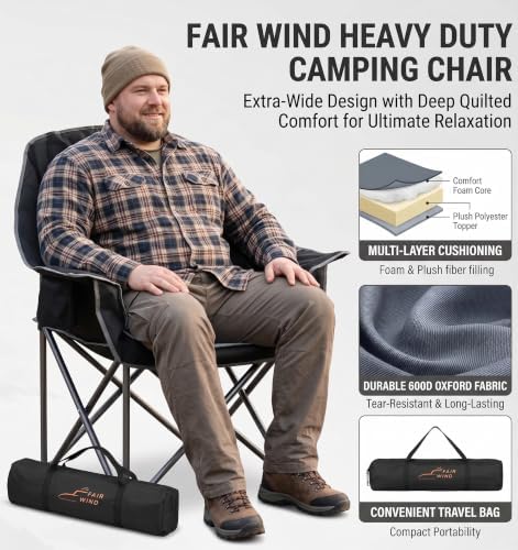 FAIR WIND 2 Pack XL Oversized Padded Camping Chair Heavy Duty for Adults