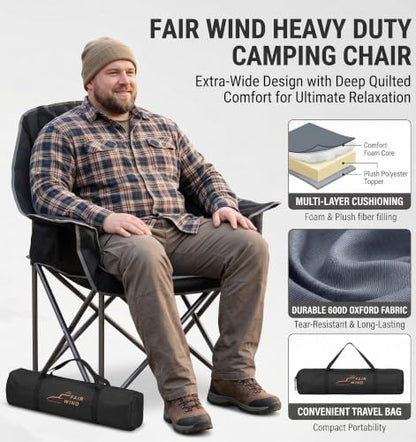 FAIR WIND 2 Pack XL Oversized Padded Camping Chair Heavy Duty for Adults