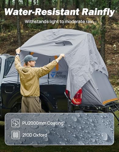JOYTUTUS Pickup Truck Tent 2.0, Waterproof PU2000mm Double Layer for 2 Person, Portable Truck Bed Tent with Rainfly, 5.5'-5.8' Camping Preferred - Orange