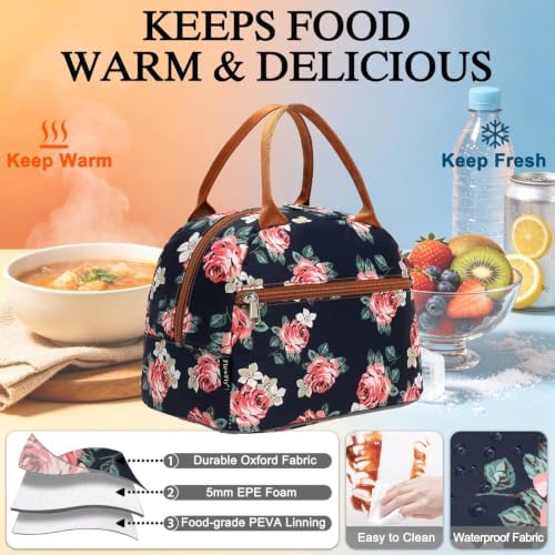 FlowFly Insulated Lunch Cooler Bag - Tote Bag Organizer for Women/Men, Rose