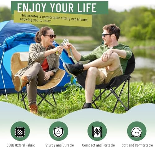 2 Pack Folding Camping Chairs Portable, Black, Khaki, Solid Color