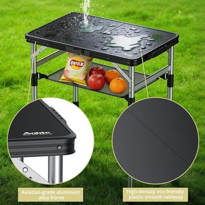 Anbte 2 ft Small Folding Table, 3 Adjustable Height for Camping, 23" X 16"