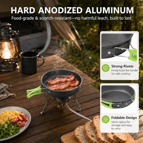 aiGear Camping Cookware with Pot Pan Kettle Cutlery Tableware 1-2 People