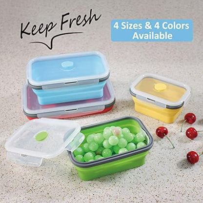 Collapsible Food Storage Containers with Airtight Lid, 4 Sizes, Annaklin Small and Large Stacking Silicone Collapsible Meal Prep Container Set for Leftover, Microwave Freezer Dishwasher Safe, Set of 4