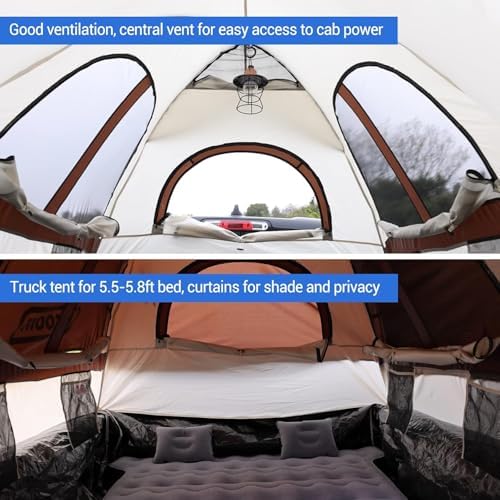 Tecoom Truck Bed Tent, Double Layer Waterproof PU3000mm for 5.5-6.7ft, Portable 1-3 Person Compact Full Size Pickup with Rain Fly for Outdoor, Camping, Road Trip, Beach