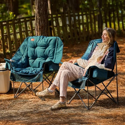 EVER ADVANCED 2 Set Camping Chair Detachable Cushion Supports 400LBS Green