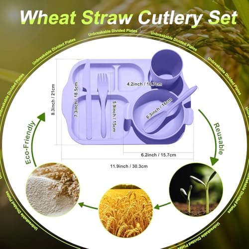 Honoson 24pcs Wheat Straw Dinnerware, Unbreakable, Light Purple and Pink